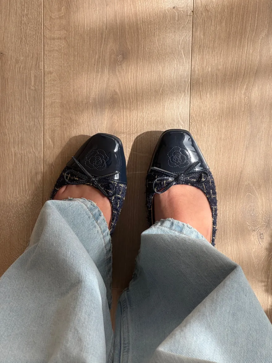 Design By Si Zamora ballerina sko med mønster og sløjfe - Navy Outlet