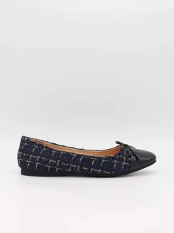 Design By Si Zamora ballerina sko med mønster og sløjfe - Navy Outlet
