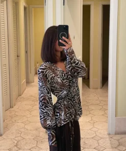 Design By Si Zebriana bluse med zebra print - Brun/hvid/sort Best