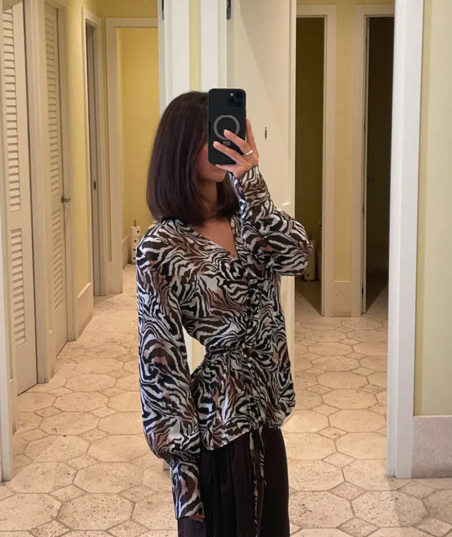Design By Si Zebriana bluse med zebra print - Brun/hvid/sort Best