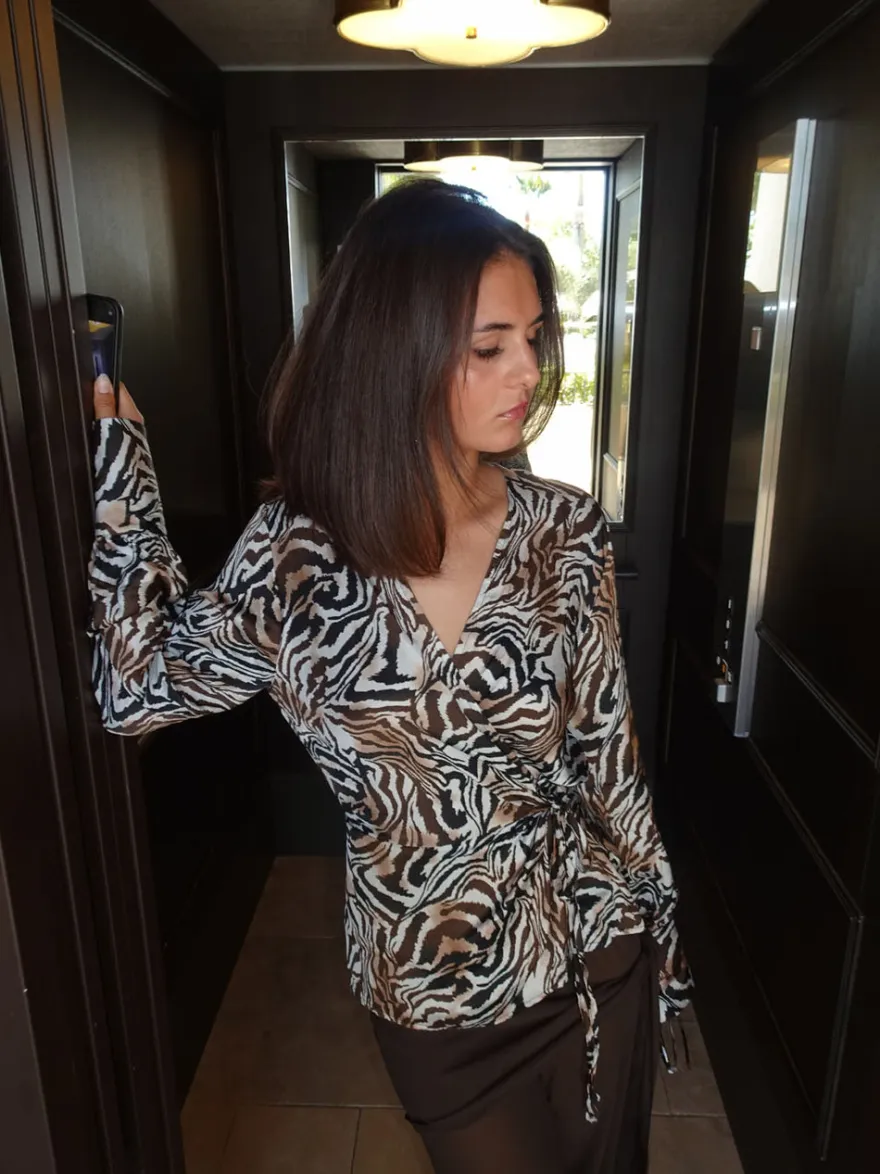 Design By Si Zebriana bluse med zebra print - Brun/hvid/sort Best