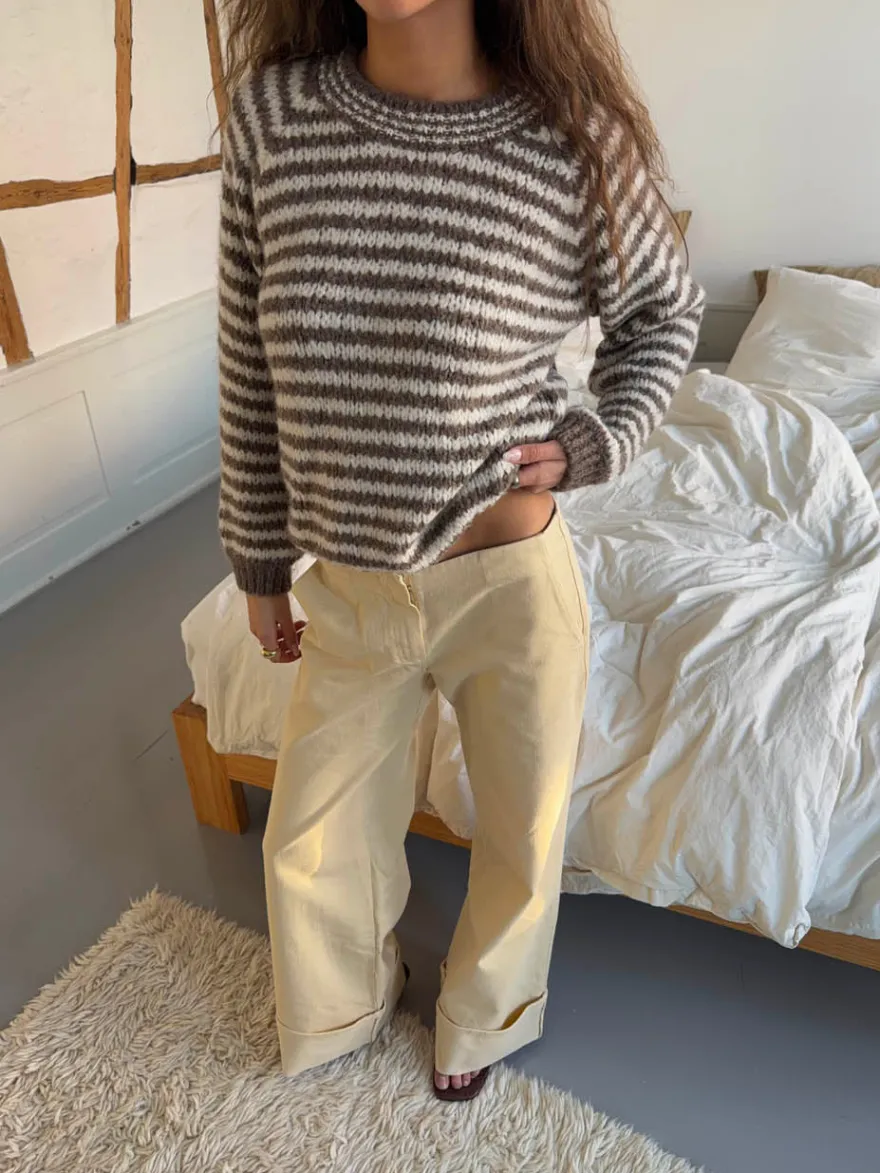 Design By Si Zeya striktrøje med striber - Hvid/taupe Discount