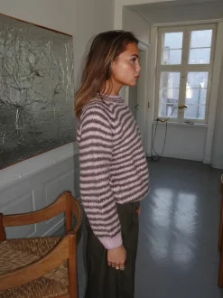 Design By Si Zeya striktrøje med striber - Lyserød/taupe Outlet