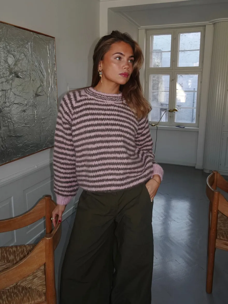 Design By Si Zeya striktrøje med striber - Lyserød/taupe Outlet