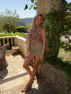 Design By Si Zira top med dyreprint - Brun/beige Best