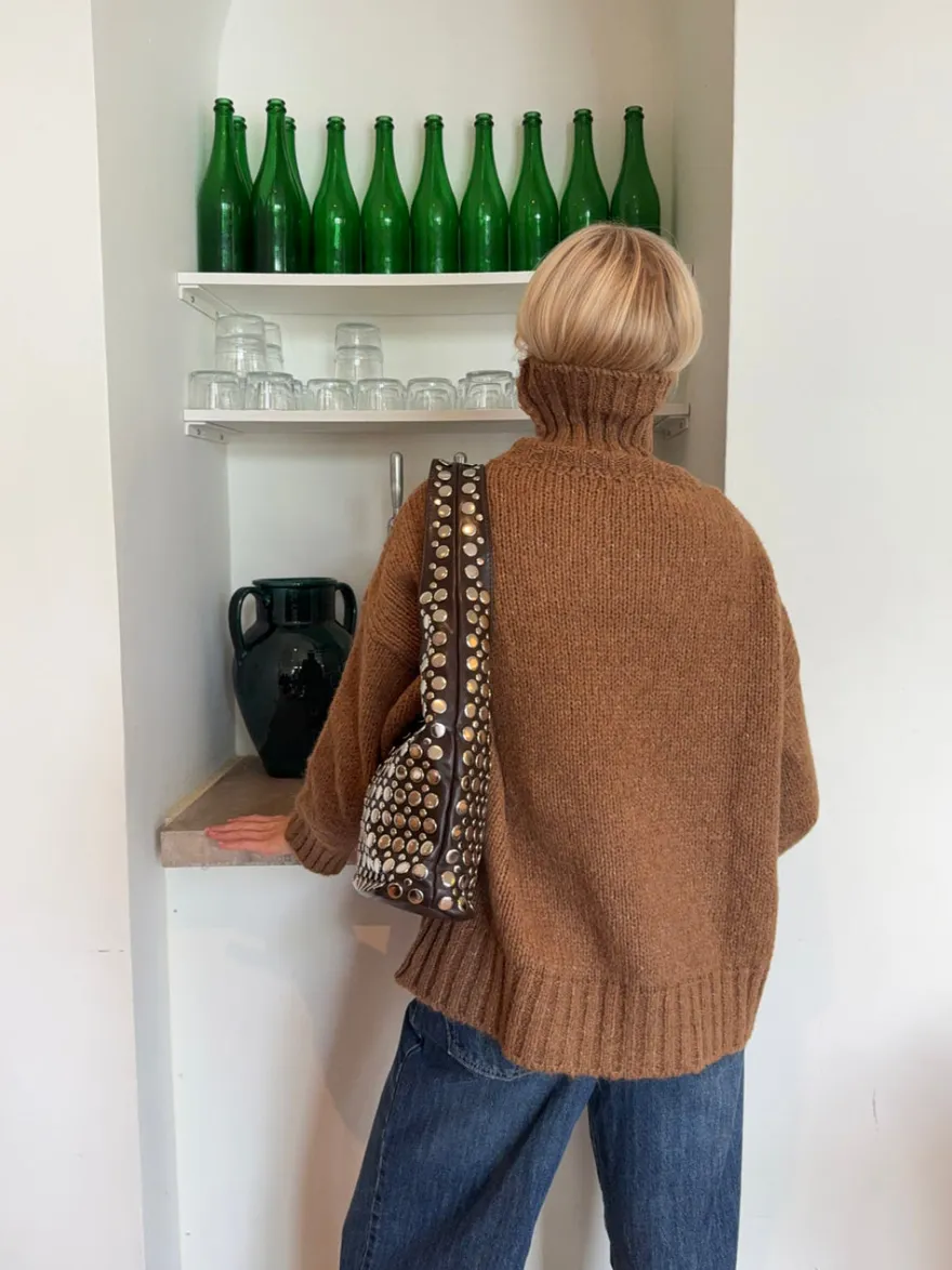 Design By Si Zula håndtaske med nitter - Brun Clearance