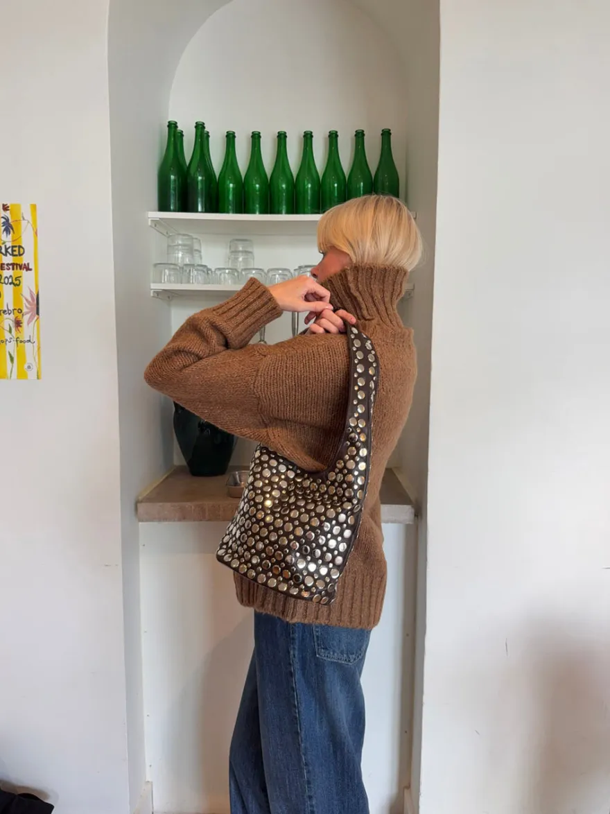 Design By Si Zula håndtaske med nitter - Brun Clearance
